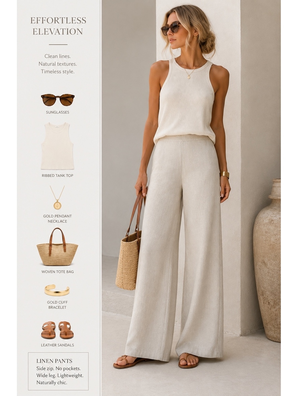 Melanie Lyne 100% Linen Wide Leg Trousers Natural Size 2